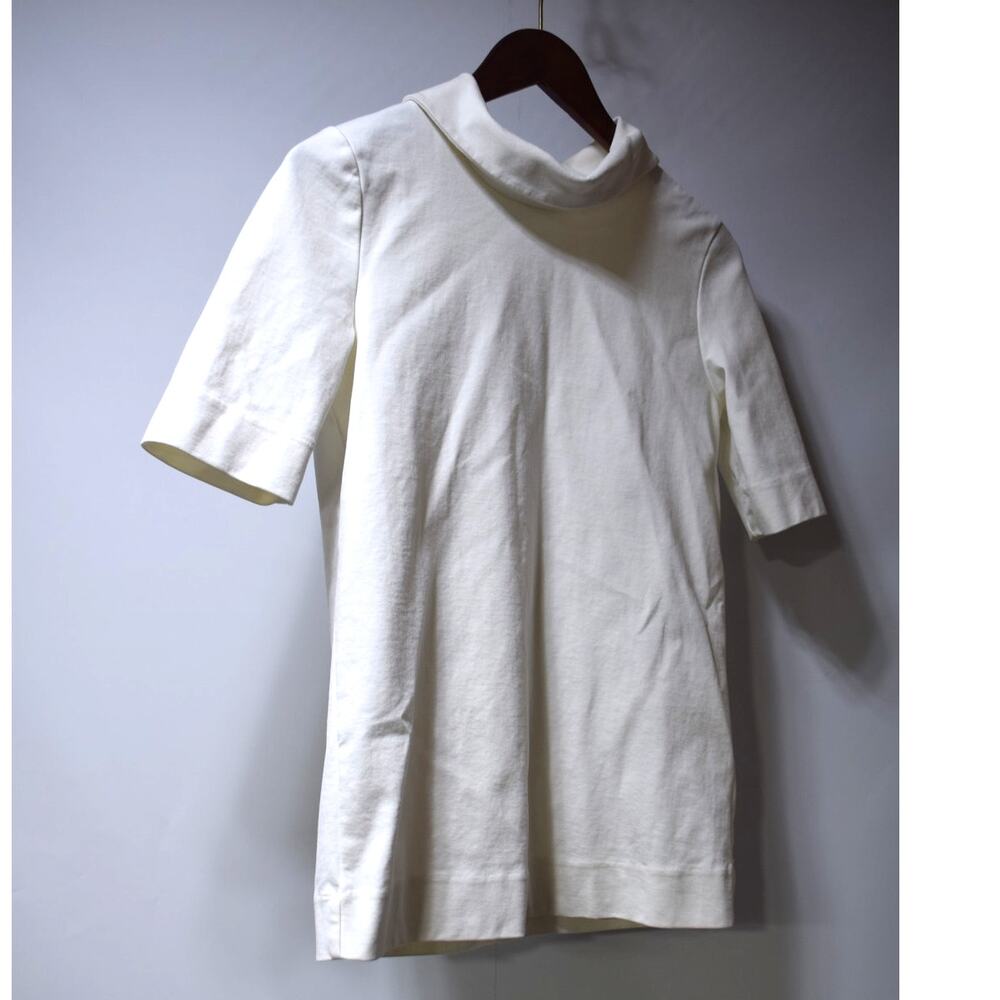 COS Women’s Ivory Mock Neck Elbow Sleeve Stretch Cotton Top XS